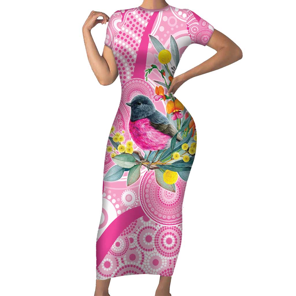 Pink Robin Aboriginal Inspired Family Matching Short Sleeve Bodycon Dress and Hawaiian Shirt - Aussie Hoodie