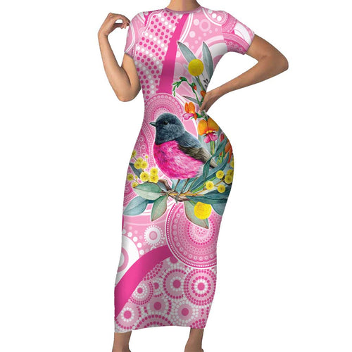 Pink Robin Aboriginal Inspired Family Matching Short Sleeve Bodycon Dress and Hawaiian Shirt - Aussie Hoodie