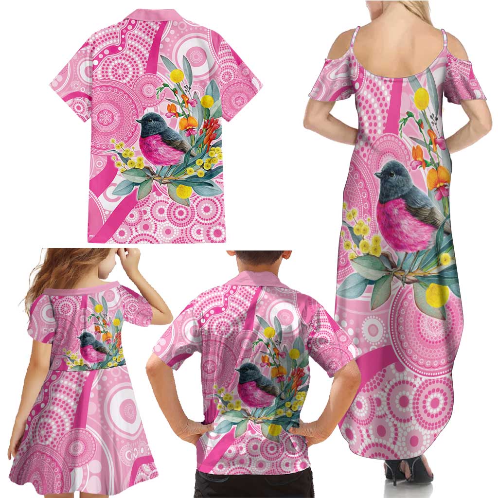 Pink Robin Aboriginal Inspired Family Matching Summer Maxi Dress and Hawaiian Shirt - Aussie Hoodie