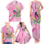 Pink Robin Aboriginal Inspired Family Matching Tank Maxi Dress and Hawaiian Shirt - Aussie Hoodie