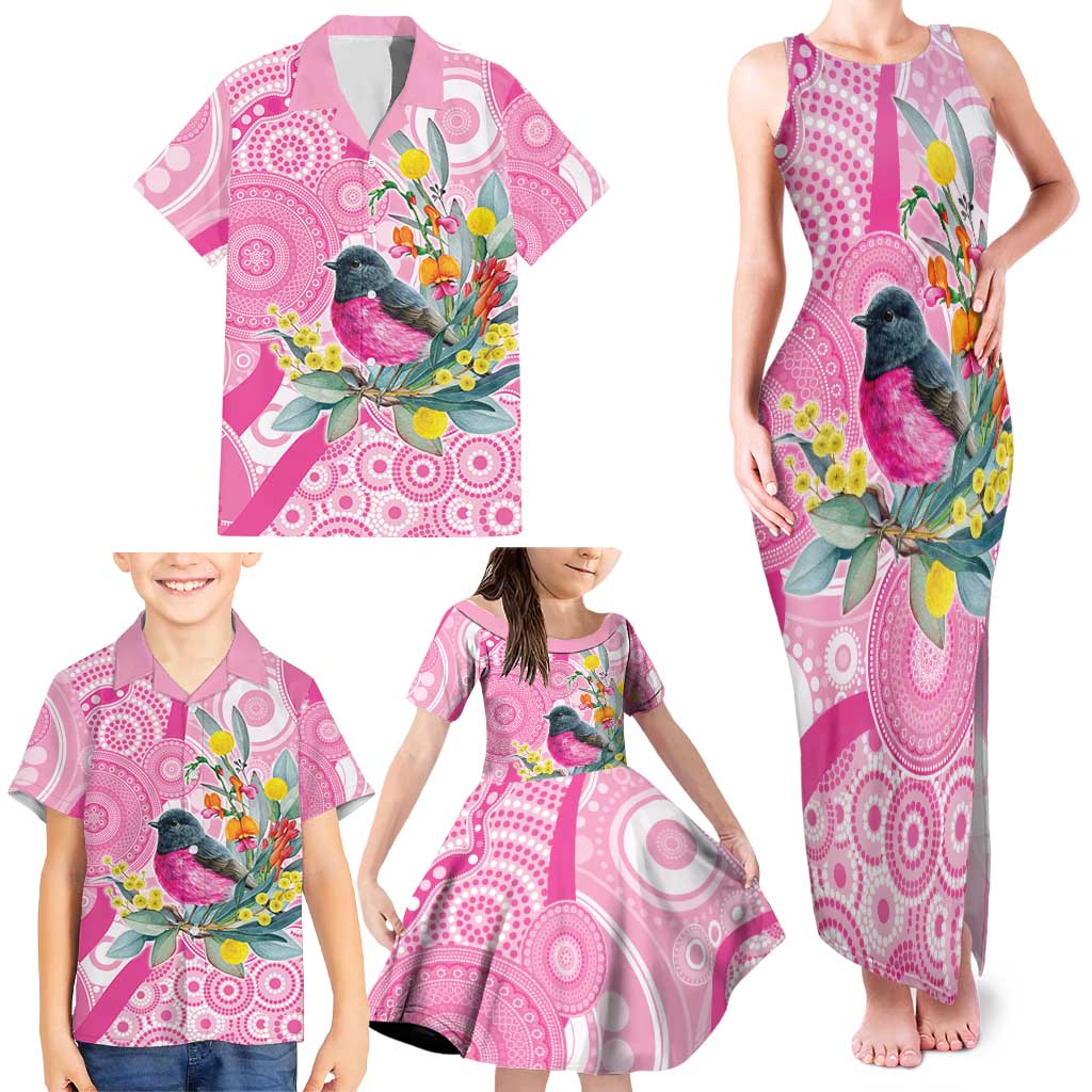 Pink Robin Aboriginal Inspired Family Matching Tank Maxi Dress and Hawaiian Shirt - Aussie Hoodie
