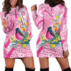 Pink Robin Aboriginal Inspired Hoodie Dress - Aussie Hoodie