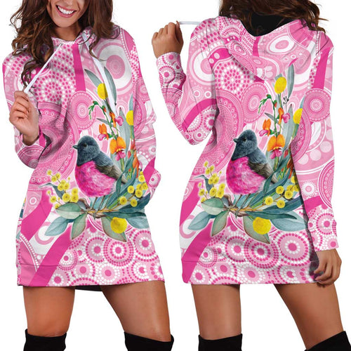 Pink Robin Aboriginal Inspired Hoodie Dress - Aussie Hoodie