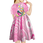 Pink Robin Aboriginal Inspired Kid Short Sleeve Dress - Aussie Hoodie