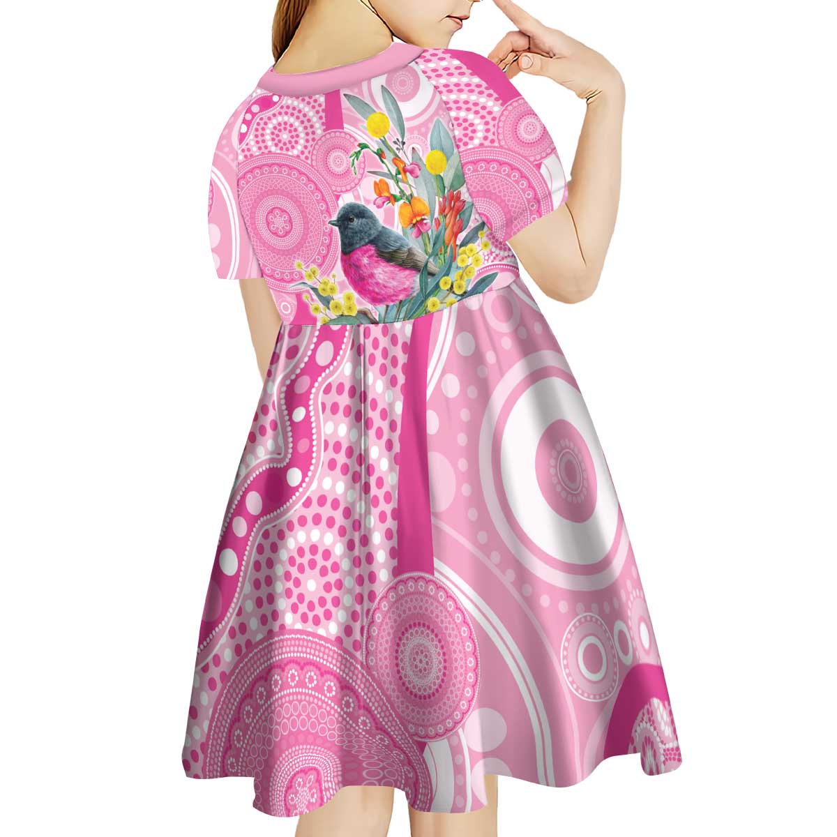 Pink Robin Aboriginal Inspired Kid Short Sleeve Dress - Aussie Hoodie
