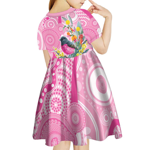 Pink Robin Aboriginal Inspired Kid Short Sleeve Dress - Aussie Hoodie
