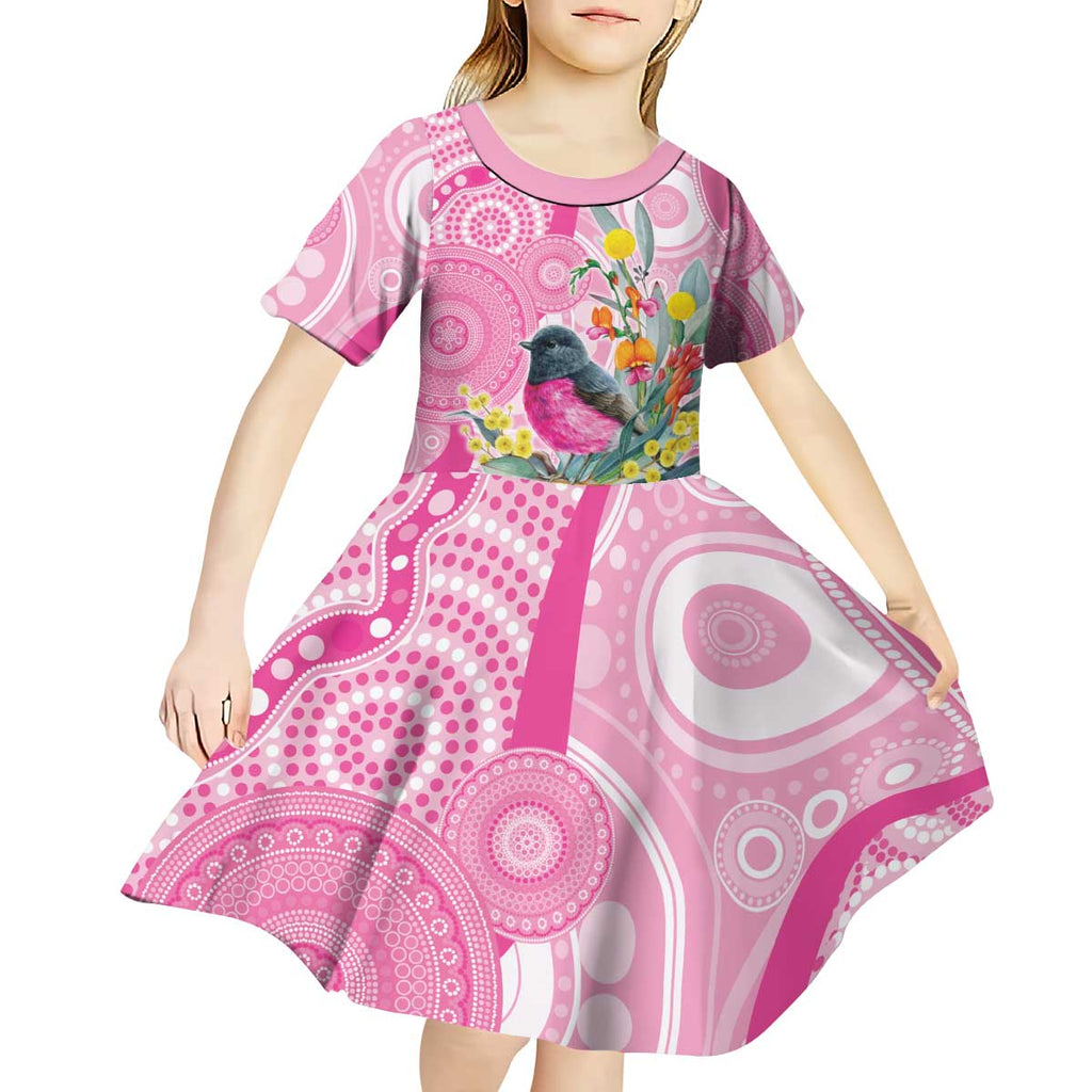 Pink Robin Aboriginal Inspired Kid Short Sleeve Dress - Aussie Hoodie