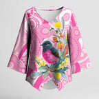 Pink Robin Aboriginal Inspired Kimono Sleeve Blouse - Aussie Hoodie