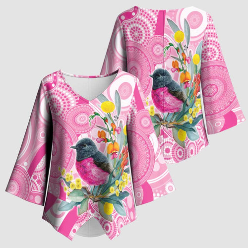 Pink Robin Aboriginal Inspired Kimono Sleeve Blouse - Aussie Hoodie