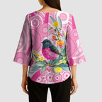 Pink Robin Aboriginal Inspired Kimono Sleeve Blouse - Aussie Hoodie