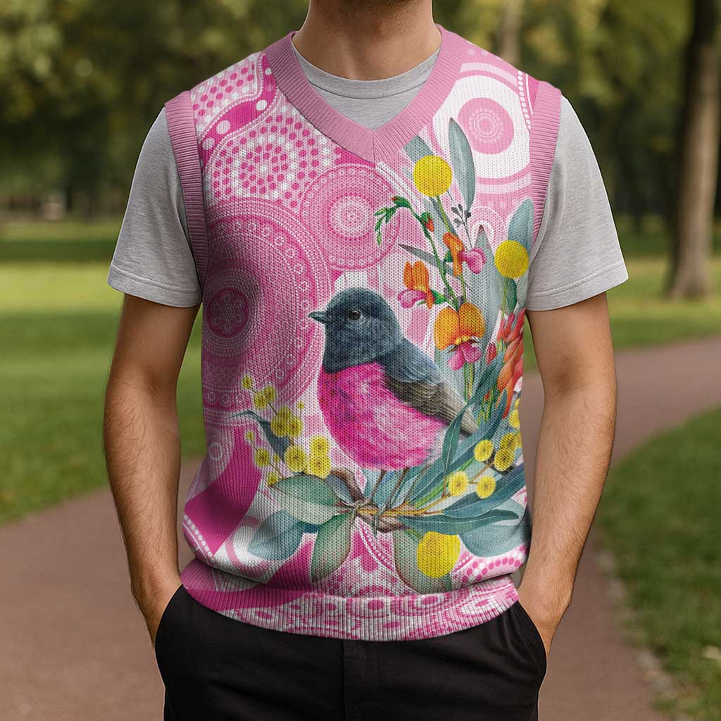 Pink Robin Aboriginal Inspired Christmas Knitted V-Neck Vest - Aussie Hoodie