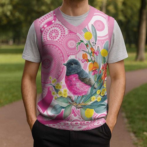 Pink Robin Aboriginal Inspired Christmas Knitted V-Neck Vest - Aussie Hoodie