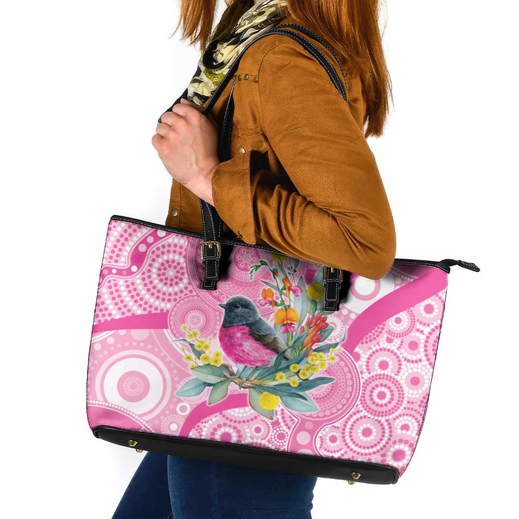 Pink Robin Aboriginal Inspired Leather Tote Bag - Aussie Hoodie