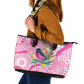 Pink Robin Aboriginal Inspired Leather Tote Bag - Aussie Hoodie