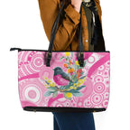 Pink Robin Aboriginal Inspired Leather Tote Bag - Aussie Hoodie