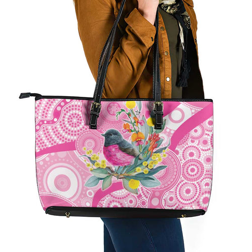 Pink Robin Aboriginal Inspired Leather Tote Bag - Aussie Hoodie