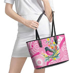 Pink Robin Aboriginal Inspired Leather Tote Bag - Aussie Hoodie