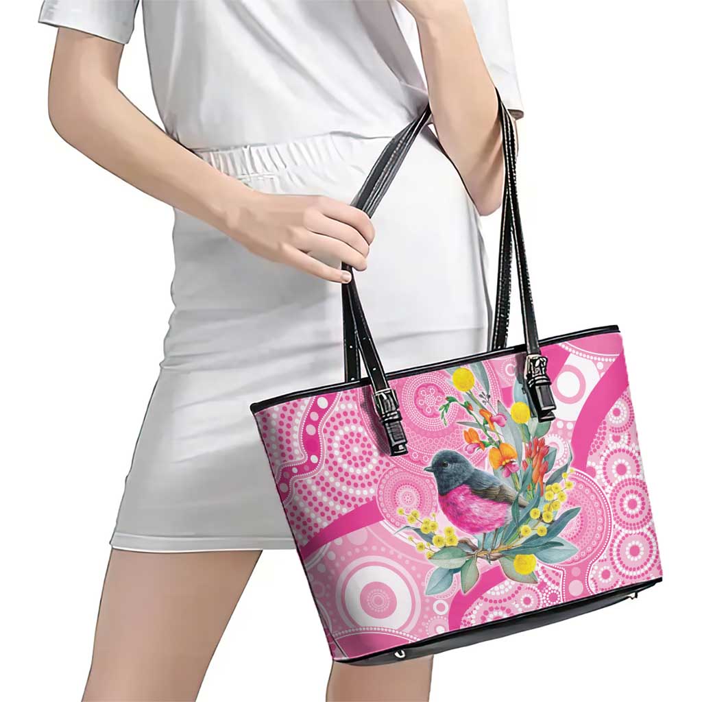 Pink Robin Aboriginal Inspired Leather Tote Bag - Aussie Hoodie