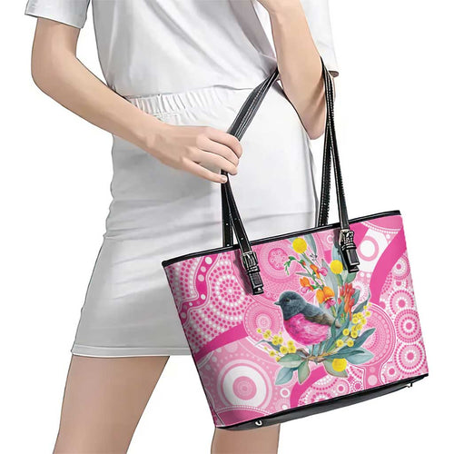 Pink Robin Aboriginal Inspired Leather Tote Bag - Aussie Hoodie