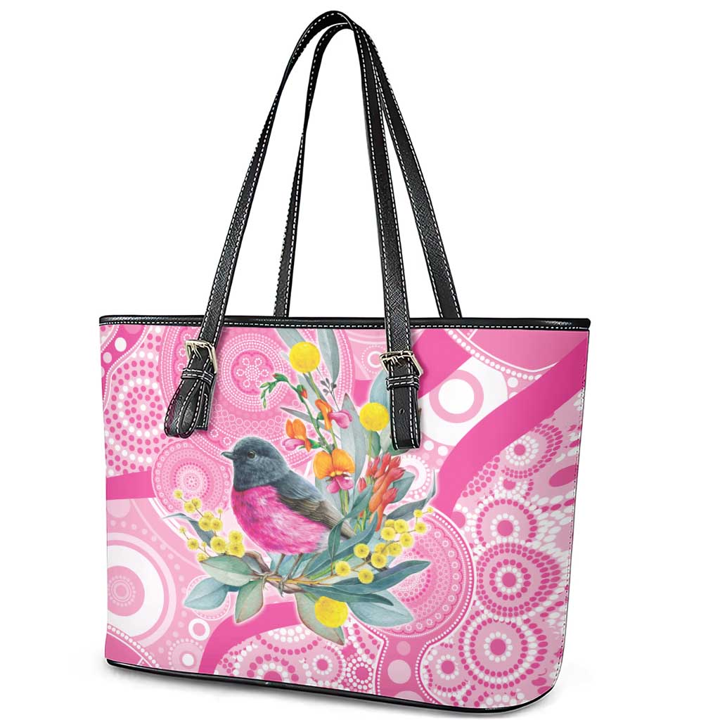 Pink Robin Aboriginal Inspired Leather Tote Bag - Aussie Hoodie