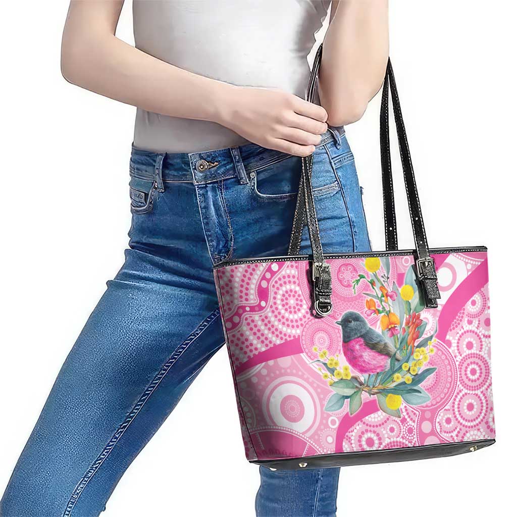 Pink Robin Aboriginal Inspired Leather Tote Bag - Aussie Hoodie