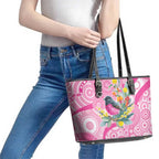 Pink Robin Aboriginal Inspired Leather Tote Bag - Aussie Hoodie