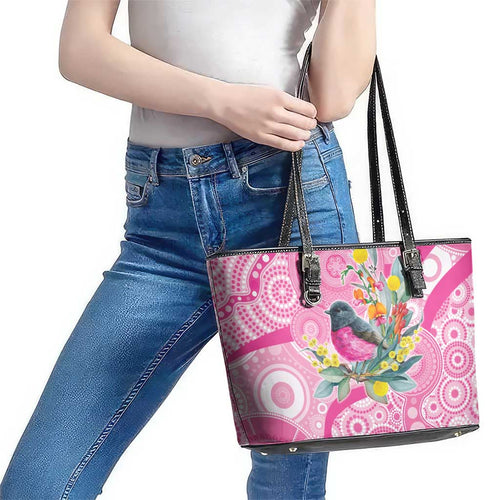 Pink Robin Aboriginal Inspired Leather Tote Bag - Aussie Hoodie