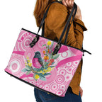 Pink Robin Aboriginal Inspired Leather Tote Bag - Aussie Hoodie