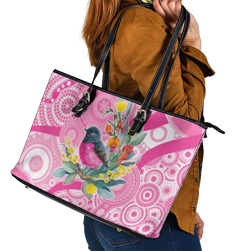 Pink Robin Aboriginal Inspired Leather Tote Bag - Aussie Hoodie