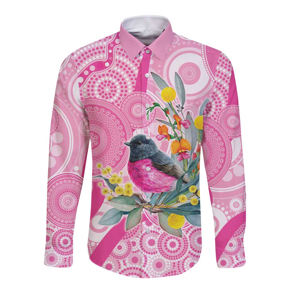 Pink Robin Aboriginal Inspired Long Sleeve Button Shirt - Aussie Hoodie