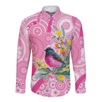 Pink Robin Aboriginal Inspired Long Sleeve Button Shirt - Aussie Hoodie