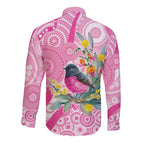Pink Robin Aboriginal Inspired Long Sleeve Button Shirt - Aussie Hoodie