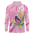 Pink Robin Aboriginal Inspired Long Sleeve Polo Shirt - Aussie Hoodie