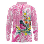 Pink Robin Aboriginal Inspired Long Sleeve Polo Shirt - Aussie Hoodie
