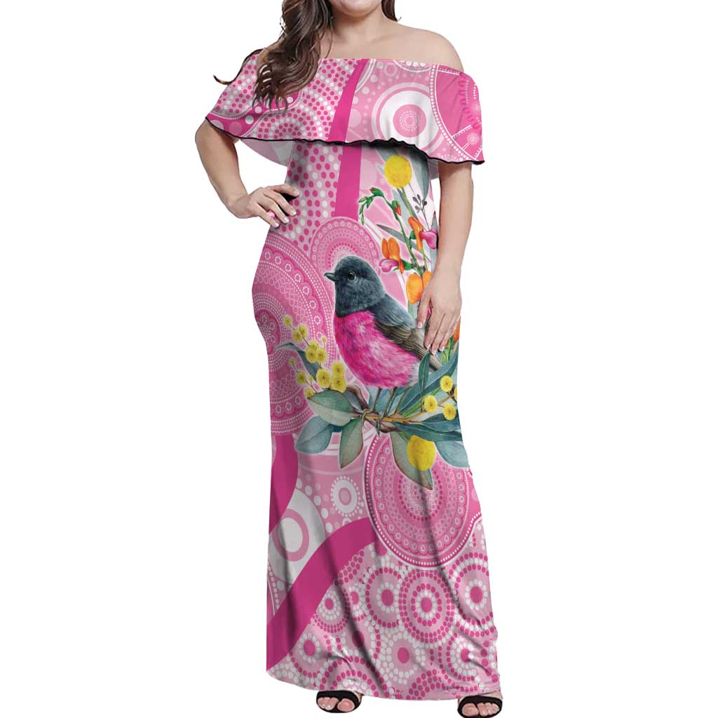 Pink Robin Aboriginal Inspired Off Shoulder Maxi Dress - Aussie Hoodie