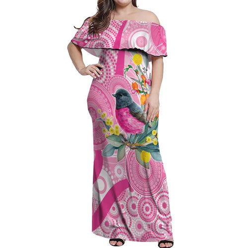 Pink Robin Aboriginal Inspired Off Shoulder Maxi Dress - Aussie Hoodie