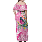Pink Robin Aboriginal Inspired Off Shoulder Maxi Dress - Aussie Hoodie