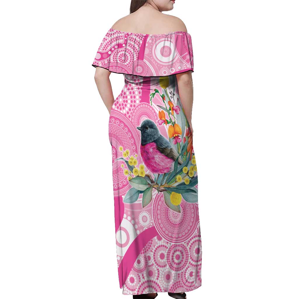 Pink Robin Aboriginal Inspired Off Shoulder Maxi Dress - Aussie Hoodie
