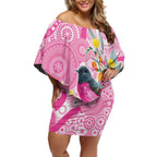 Pink Robin Aboriginal Inspired Off Shoulder Short Dress - Aussie Hoodie