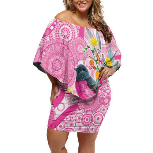 Pink Robin Aboriginal Inspired Off Shoulder Short Dress - Aussie Hoodie