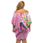 Pink Robin Aboriginal Inspired Off Shoulder Short Dress - Aussie Hoodie
