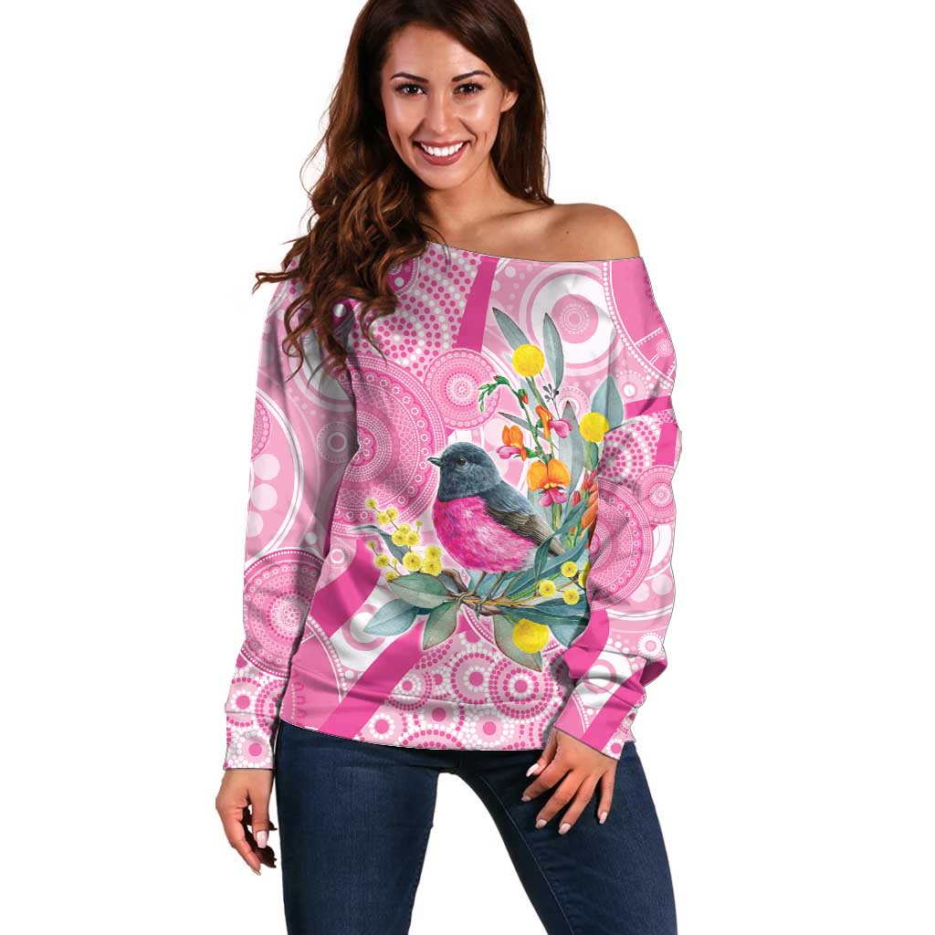 Pink Robin Aboriginal Inspired Off Shoulder Sweater - Aussie Hoodie