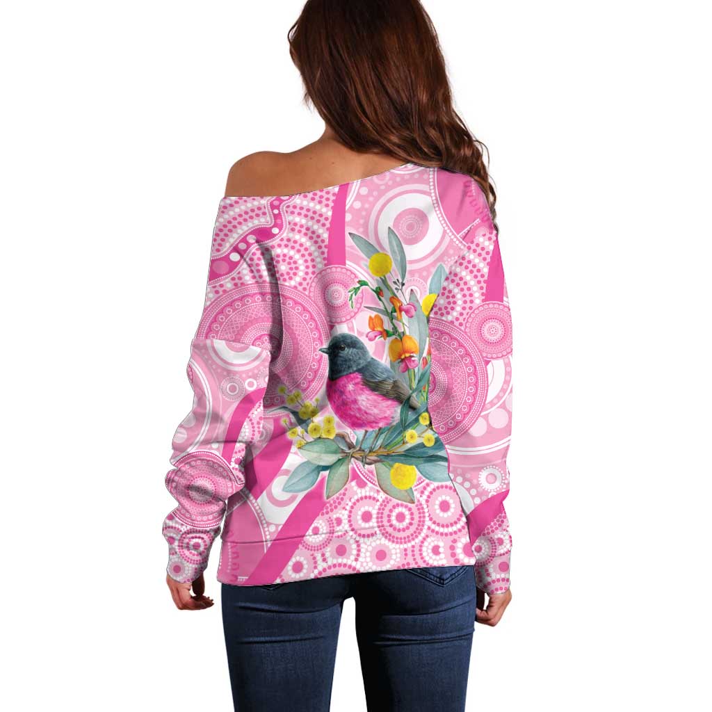 Pink Robin Aboriginal Inspired Off Shoulder Sweater - Aussie Hoodie