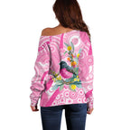 Pink Robin Aboriginal Inspired Off Shoulder Sweater - Aussie Hoodie