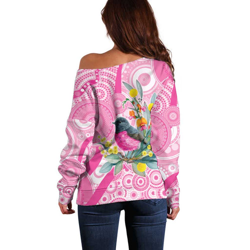 Pink Robin Aboriginal Inspired Off Shoulder Sweater - Aussie Hoodie