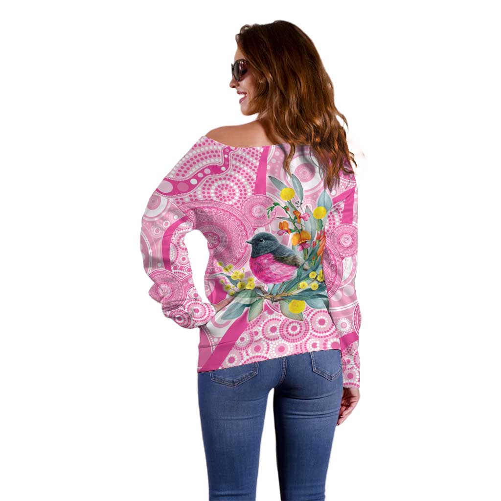 Pink Robin Aboriginal Inspired Off Shoulder Sweater - Aussie Hoodie