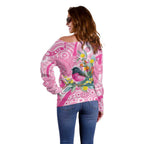 Pink Robin Aboriginal Inspired Off Shoulder Sweater - Aussie Hoodie
