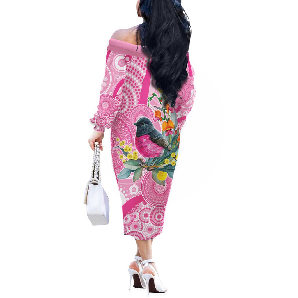 Pink Robin Aboriginal Inspired Off The Shoulder Long Sleeve Dress - Aussie Hoodie