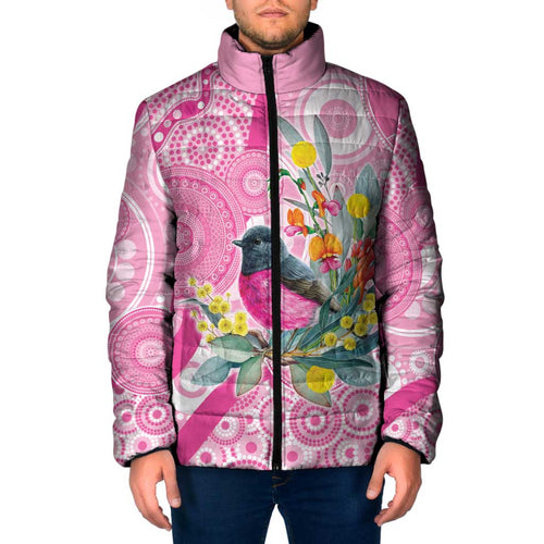 Pink Robin Aboriginal Inspired Padded Jacket - Aussie Hoodie