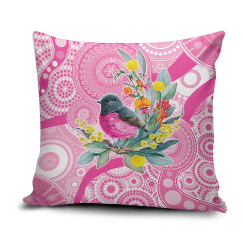 Pink Robin Aboriginal Inspired Pillow Cover - Aussie Hoodie